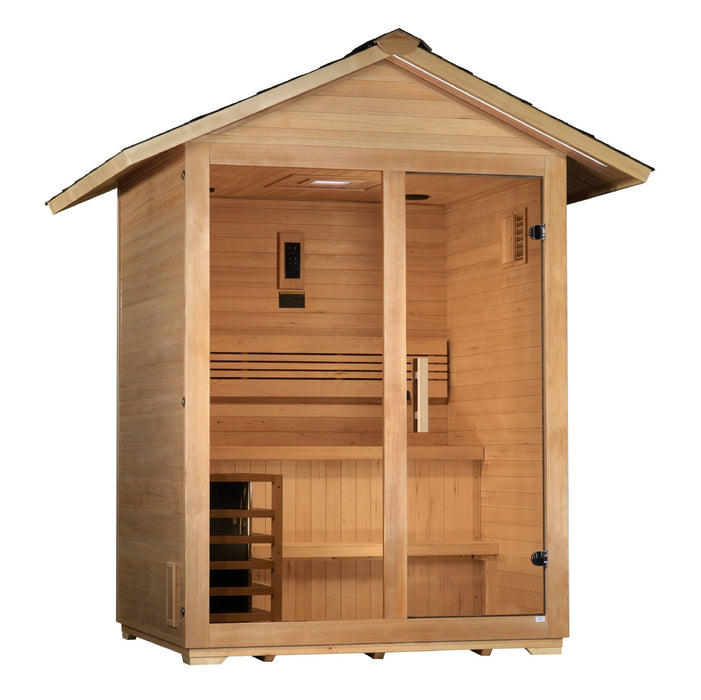 Golden Designs "Arlberg" 3 Person Traditional Outdoor Sauna - Canadian Hemlock - Sauna Super