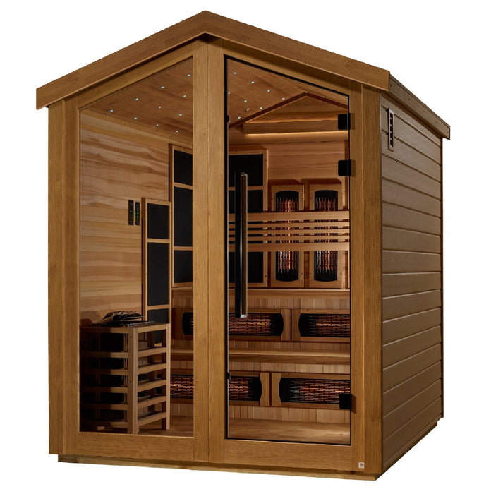 Golden Designs Kaskinen 6 Person Hybrid (PureTech™ Full Spectrum IR or Traditional Stove) Outdoor Sauna (GDI-8526-01) - Canadian Red Cedar Interior - Sauna Super