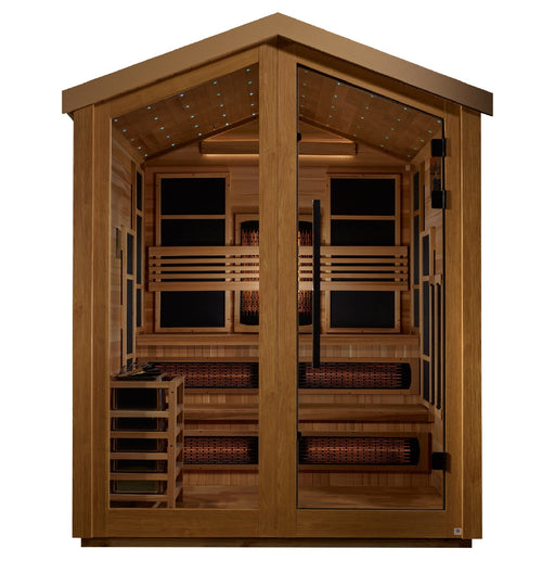 Golden Designs Kaskinen 6 Person Hybrid (PureTech™ Full Spectrum IR or Traditional Stove) Outdoor Sauna (GDI-8526-01) - Canadian Red Cedar Interior - Sauna Super