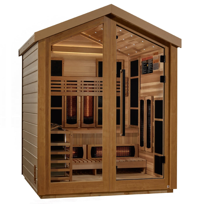 Golden Designs Loviisa 3 Person Hybrid (PureTech™ Full Spectrum IR or Traditional Stove) Outdoor Saunaa (GDI-8523-01) - Canadian Red Cedar Interior - Sauna Super