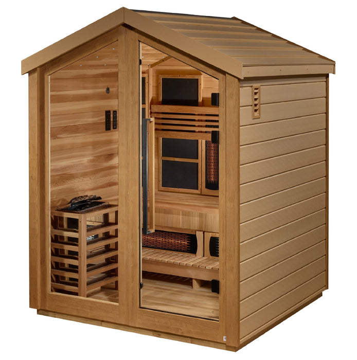 Golden Designs Loviisa 3 Person Hybrid (PureTech™ Full Spectrum IR or Traditional Stove) Outdoor Saunaa (GDI-8523-01) - Canadian Red Cedar Interior - Sauna Super