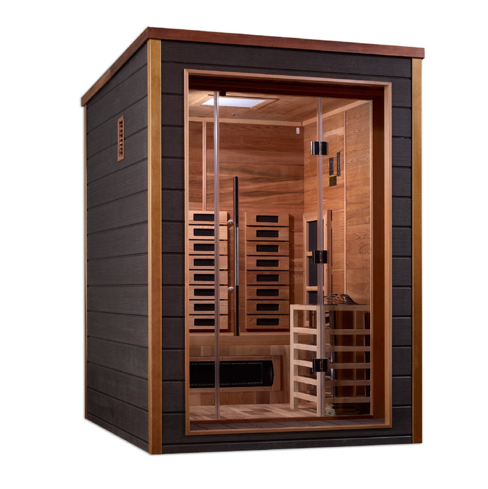 Golden Designs Nora 2 Person Hybrid (PureTech™ Full Spectrum IR or Traditional Stove) Outdoor Sauna (GDI-8222-01) - Canadian Red Cedar Interior - Sauna Super