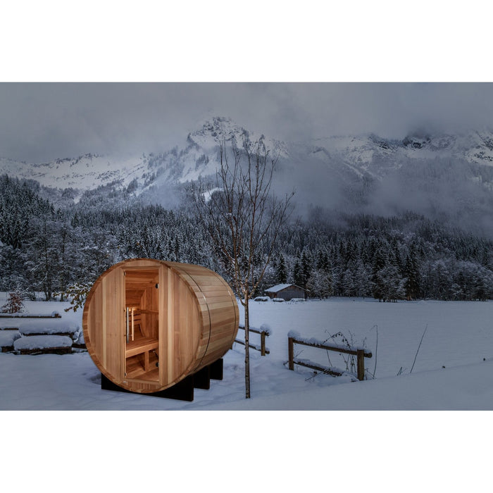 Golden Designs "St. Moritz" 2 Person Barrel Traditional Sauna - Pacific Cedar - Sauna Super