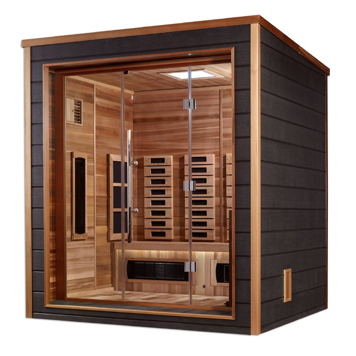 Golden Designs Visby 3 Person Hybrid (PureTech™ Full Spectrum IR or Traditional Stove) Outdoor Sauna (GDI-8223-01) - Canadian Red Cedar Interior - Sauna Super