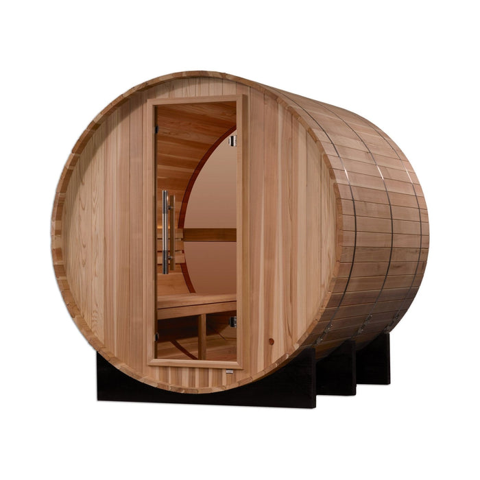 Golden Designs "Zurich" 4 Person Barrel with Bronze Privacy View - Traditional Sauna - Pacific Cedar - Sauna Super