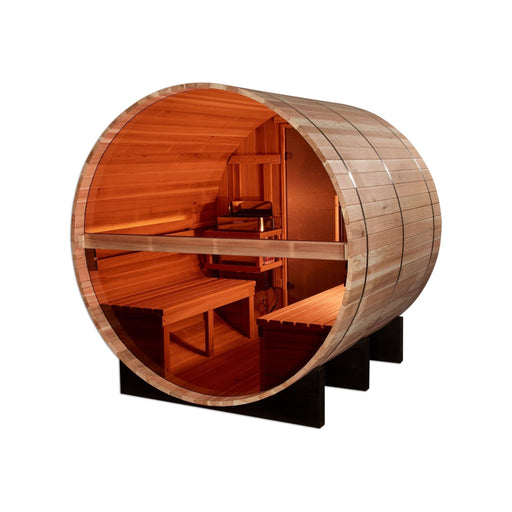 Golden Designs "Zurich" 4 Person Barrel with Bronze Privacy View - Traditional Sauna - Pacific Cedar - Sauna Super