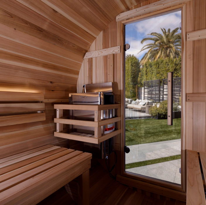 Golden Designs "Zurich" 4 Person Barrel with Bronze Privacy View - Traditional Sauna - Pacific Cedar - Sauna Super