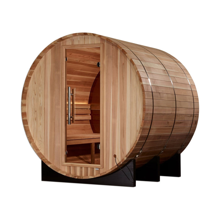 Golden Designs "Zurich" 4 Person Barrel with Bronze Privacy View - Traditional Sauna - Pacific Cedar - Sauna Super