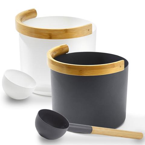 KOLO KOLO Bucket with curved handle and Ladle, Bamboo/Aluminum, 1Gal KOLO-B/L-SET2-BK Sauna Super