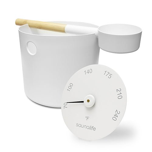 SaunaLife SaunaLife Aluminum 1-Gallon Sauna Bucket Set with Wood Ladle and Thermometer ACCPKG-6-W Sauna Super